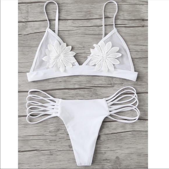 ALLIE🌴 white strappy flower mesh bikini - Picture 3 of 4